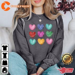 Valentines Day Colorful Heart Teachers Valentines Day Cute T-Shirt