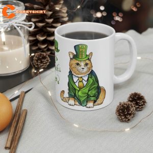 Cat St Patricks Day Luck Of The Irish Mug Four Leaf Clover Cat Lover Gift 2