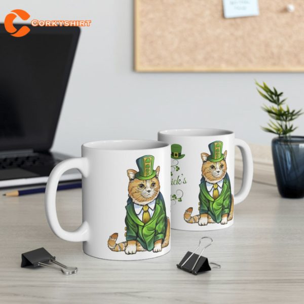 Cat St Patricks Day Luck Of The Irish Mug Four Leaf Clover Cat Lover Gift