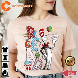 Cat in Hat Reading Book Shirt