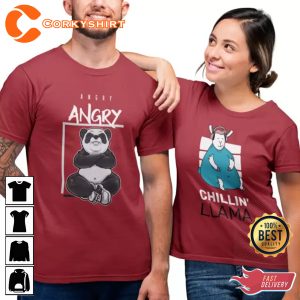 Couple Funny Angry Panda Chillin LLama Printed Unisex T-Shirt
