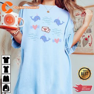 Cute Whale Valentine Gift Ocean Wave Love Letter Valentine’s Day T-Shirt