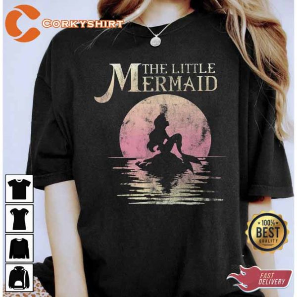 Disney The Little Mermaid Ariel Rock Moon Silhouette Shirt