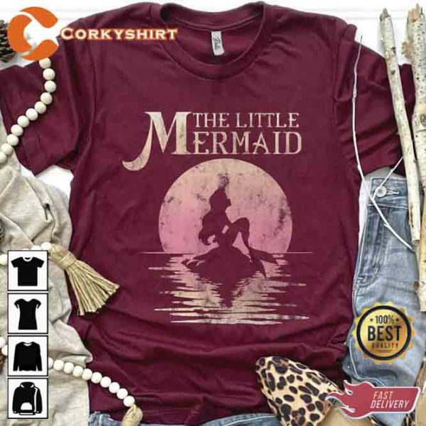 Disney The Little Mermaid Ariel Rock Moon Silhouette Shirt