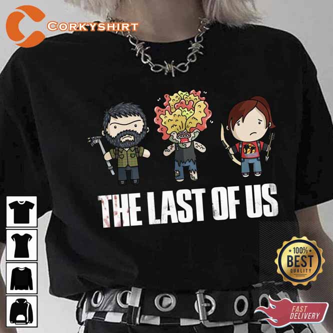 Ellie And Joel And Clicker Chibi Art The Last Of Us Tee