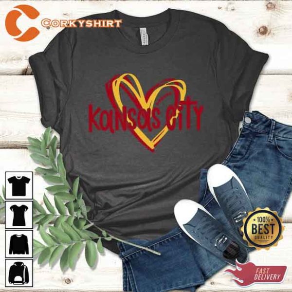 Football Heart Kansas City Chiefs Tee Shirt