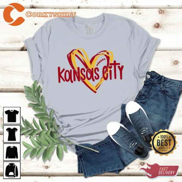 Football Heart Kansas City Chiefs Tee Shirt