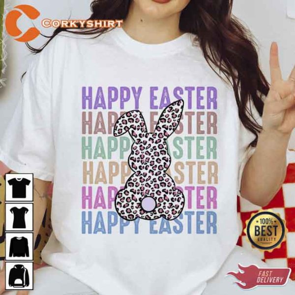 Happy Easter Stacked Cheetah Leopard Bunny Rabbit Printable T-shirt