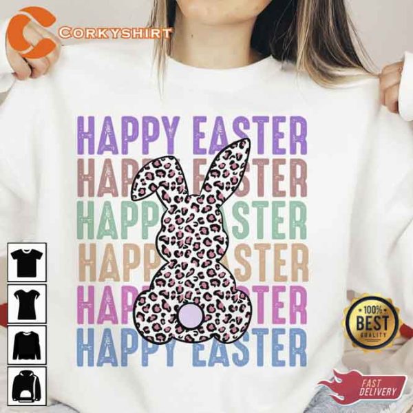 Happy Easter Stacked Cheetah Leopard Bunny Rabbit Printable T-shirt