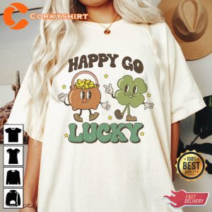 Happy Go Lucky Shirt Retro Groovy St Pattys