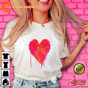 Heart Love Modern Watercolor Artsy Graphic Happy Women Valentines Day T-Shirt