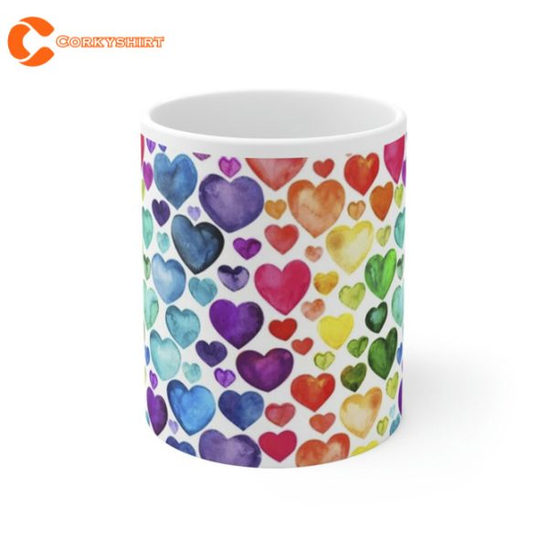 Hearts and Rainbows Mug Gift for Her Him