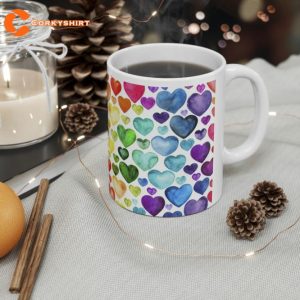 Hearts and Rainbows Mug Gift for Her Him