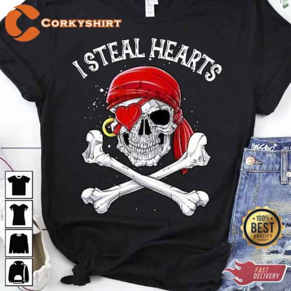 I Steal Hearts Valentine’s Day Pirate Skull T-Shirt