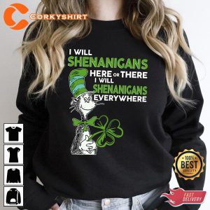 I Will Shenanigans Here Or There Teacher Cat In Hat T-Shirt