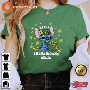 Let The Shenanigans Begin Stitch St Patrick's Day Shirt (1)