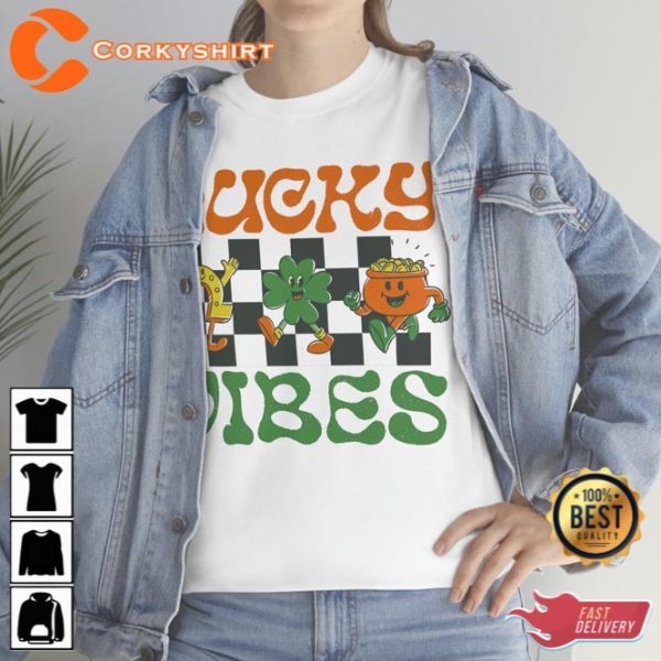 Lucky Vibes Retro St Patricks Day Shirt