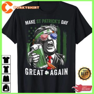 Make Saint Patrick’s Day Great Again Funny Leprechaun Trump Beer T Shirt