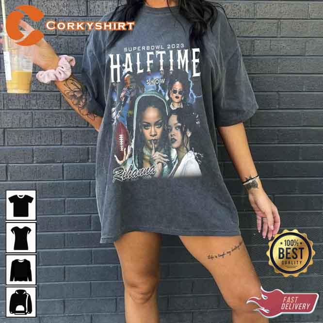 Rihanna In Super Bowl 2023 Signature Gift For Fan Black All Size Shirt  QQ1016