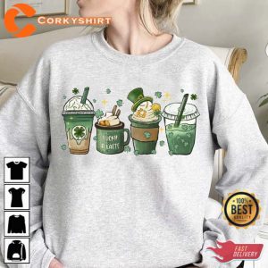 St Patricks Coffee Latte Sweatshirt Four Leaf Clover 1