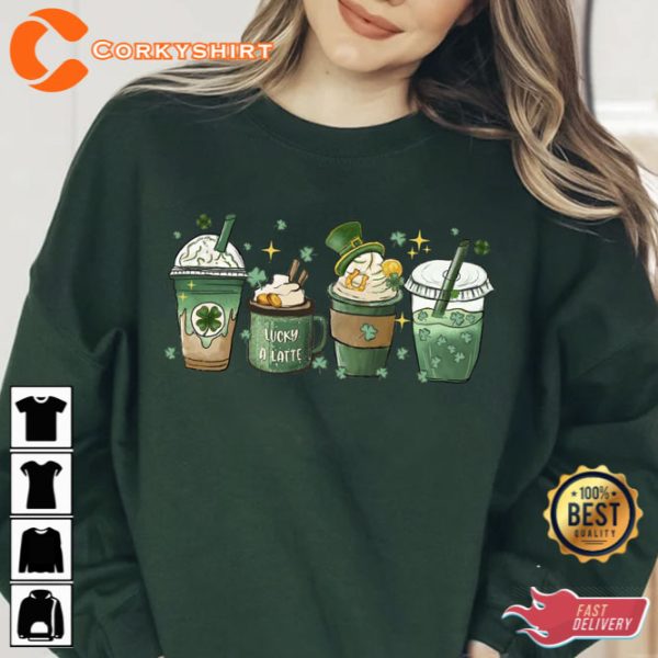 St Patricks Coffee Latte Sweatshirt Four Leaf Clover