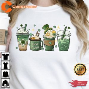 St Patricks Coffee Latte Sweatshirt Four Leaf Clover 4