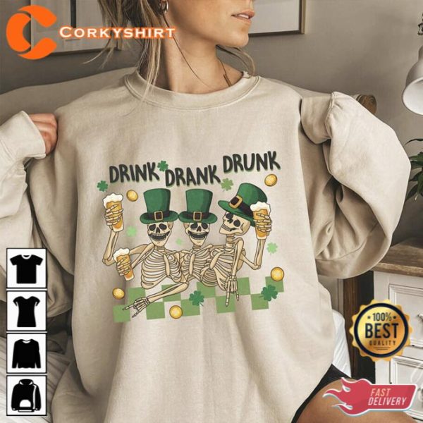 St Pattys Day Retro Skeleton Sweatshirt Funny St Pattys Day