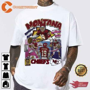 vtg JOE MONTANA CARICATURE T SHIRT Kansas City CHIEFS Single Stitch 80s 90s  LG