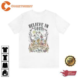 Vintage Tee Believe In Love Skeleton Hippie Shirt