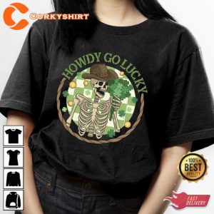 Western St Patricks Day Cowboy Skeleton Go Lucky T-Shirt 3