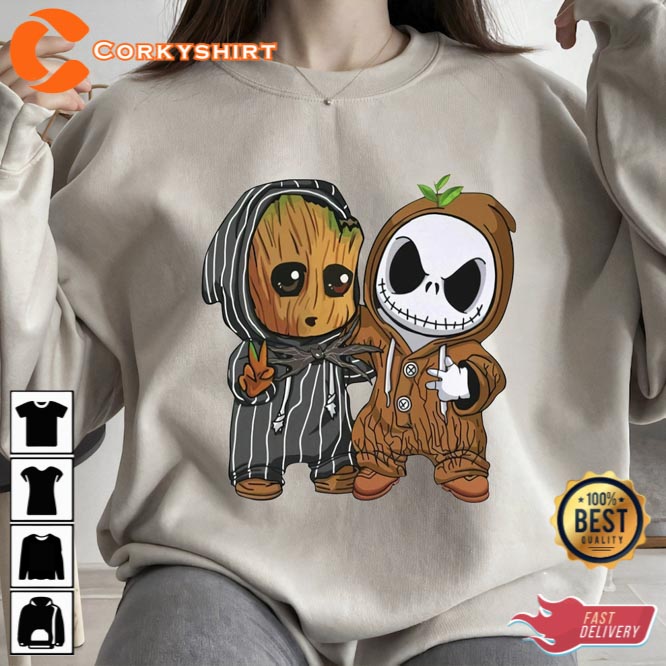 Baby Groot and Jack Skellington Costume Best Friends Shirt 3