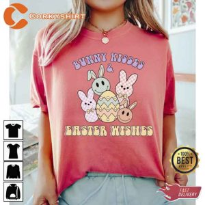 Bunny Kisses Easter Wishes Easter Smiley Faces T-Shirt