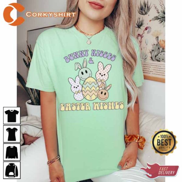 Bunny Kisses Easter Wishes Easter Smiley Faces T-Shirt