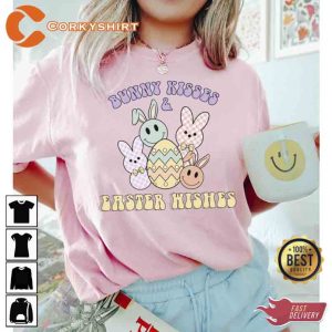 Bunny Kisses Easter Wishes Easter Smiley Faces T-Shirt1
