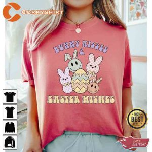 Bunny Kisses Easter Wishes Easter Smiley Faces T-Shirt2
