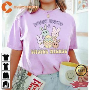 Bunny Kisses Easter Wishes Easter Smiley Faces T-Shirt3