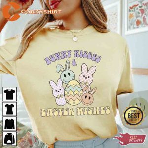 Bunny Kisses Easter Wishes Easter Smiley Faces T-Shirt4