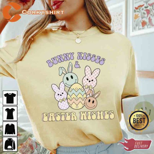 Bunny Kisses Easter Wishes Easter Smiley Faces Happy Holiday T-Shirt