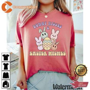 Bunny Kisses Easter Wishes Smiley Faces T-Shirt2