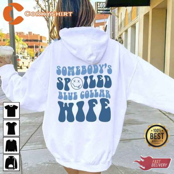 Blue Checkered Pattern Somebody’s Spoiled Blue Collar Wife Sweatshirt