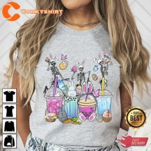 Cute Gothic Easter Boba Skeleton T-Shirt 3