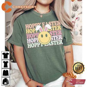 Cute Groovy Easter Bunny Smiley Face Shirt2