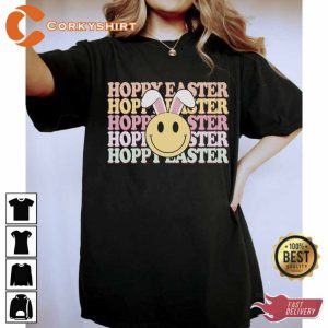 Cute Groovy Easter Bunny Smiley Face Shirt4