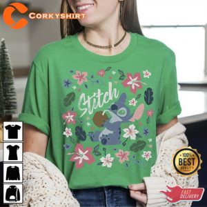Disney Lilo Stitch Floral Stitch Coconut Portrait T-Shirt