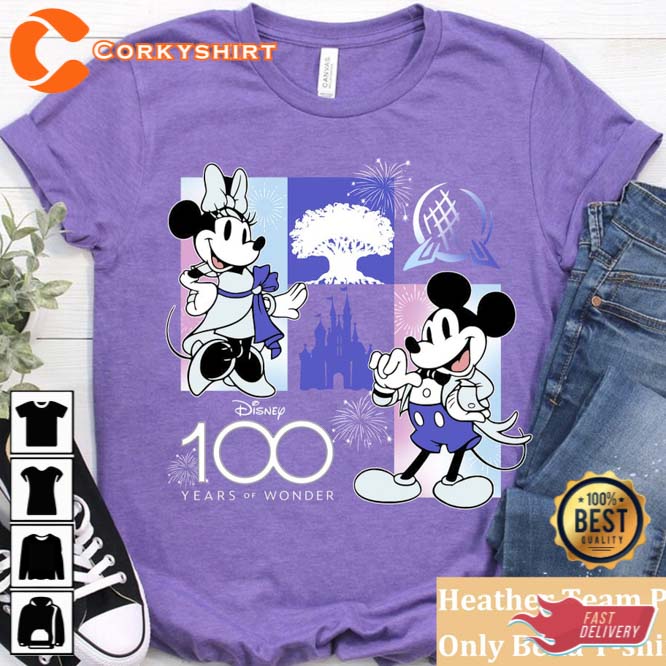 Disney Mickey and Minnie Couple Characters Shirt 100 Years of Wonder Tee 1