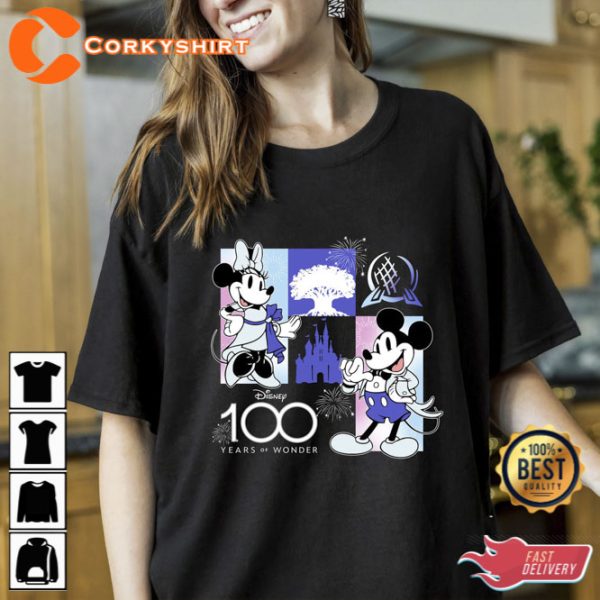 Disney Mickey and Minnie Couple Characters Shirt 100 Years of Wonder Tee