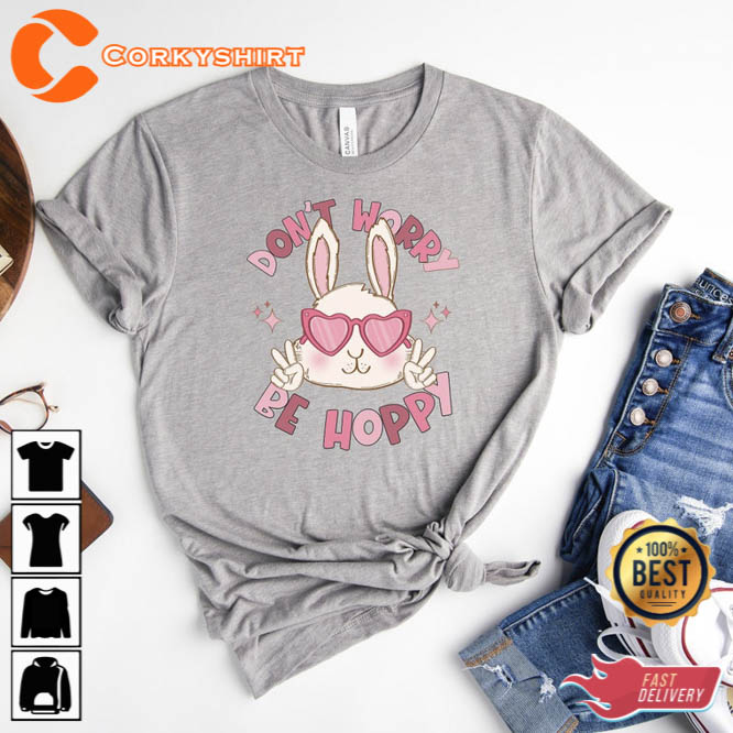 Dont Worry Be Hoppy Shirt Easter Bunny with Heart Glasses 2