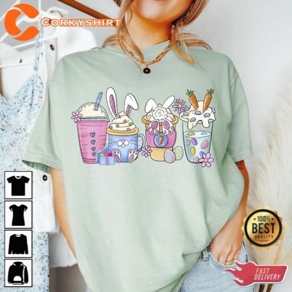 Easter Coffee Lover Gift Shirt for Women Cute Easter Bunny