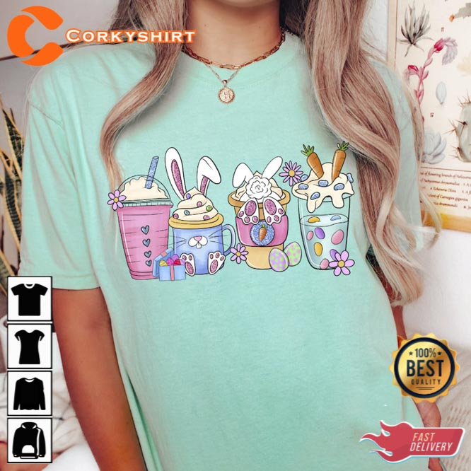 Easter Coffee Lover Gift Shirt for Women Cute Easter Bunny 3