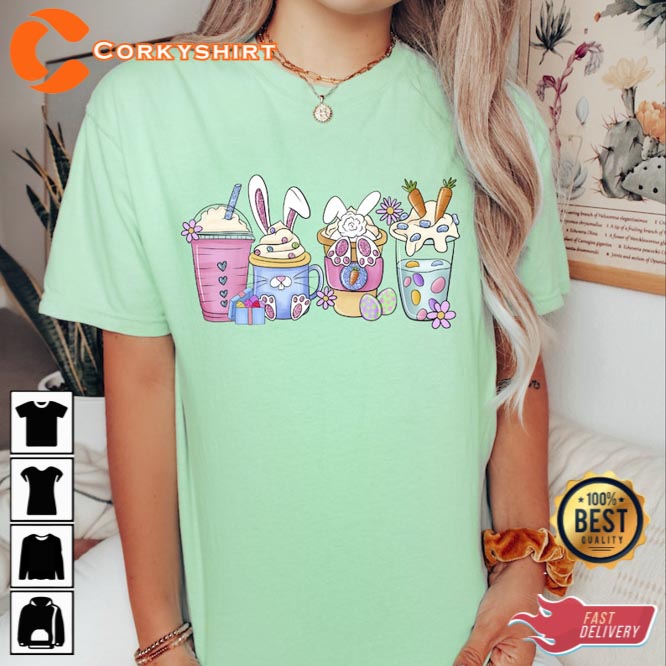 Easter Coffee Lover Gift Shirt for Women Cute Easter Bunny 4